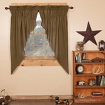 Tea Cabin Green Plaid Prairie Short Curtains Country Primitive Khaki Vhc. Fixed Price $44.16.