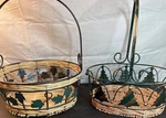Set Of 2 Wicker & Metal Baskets Leaf Design Green Farmhouse Decor Storage. Fixed Price $19.99.