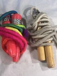 Lot Of 2 Jump Ropes Wood Handle Neon Plastic Kids Playground Exercise. Fixed Price $6.99.
