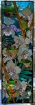 Joan Baker Designs Hand-painted Tree Frogs Glass Window Panel 18" X 5". Fixed Price $100.00.