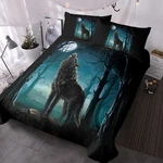 3PCS Moon Forest Wolf Duvet Cover Set Green Landscape Wild Animals Bedding. Fixed Price $38.78.