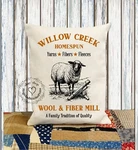 Willow Creek Sheep Wool & Fiber Mill Fabric Pillow #1147. Fixed Price $24.95.