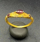 Ancient South East Asian Burmese Indonesian Gold 17 K Ring Garnet Gem Stone. Fixed Price $880.00.