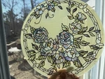Lot Two Floral Joan Baker Hand Painted Window Panels Butterfly Roses. Fixed Price $22.00.