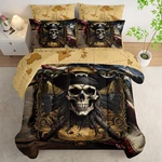 Queen Pirate Skull Comforter Set, 7-PIECE Bed In Bag With American Flag Design. Fixed Price $144.99.