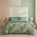 New Anthro Green Botanical Print Boho Queen King Size Bedding Duvet & Sham Set. Fixed Price $162.00.