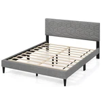 Queen Size Bed Frame W/linen Fabric Upholstered Headboard & Wooden Slat Support. Fixed Price $125.99.