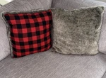 Set Of 2 Eddie Bauer Lodge Faux Fur Pillows Buffalo Plaid Christmas Holiday. Fixed Price $80.00.