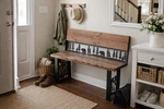 Rustic Bear & Pine Tree Entryway Bench Solid Wood Seat With Metal Wildlife Des. Fixed Price $350.00.