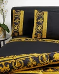 Nib Versace Home Bed Sheet Set 4 Pieces Black Gold Barocco Print Size King. Fixed Price $890.00.