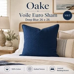 Oake Voile Euro Sham Deep Blue 26" X Cotton Quilted Geometric Nwt. Fixed Price $29.99.