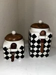 2-NWT Black Check Harlequin Design Ceramic Canister Set. Fixed Price $69.00.