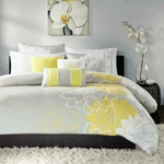 Madison Park 6PC Yellow Grey Reversible Cotton Duvet Cover Set Nip. Fixed Price $85.00.
