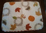 Standard Bed Pillow Sham Autumn Fall Leaves Pumpkins Harvest 19" X 25" Quilted. Fixed Price $10.00.