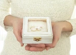 Personalized Wooden Wedding Ring Box, Rustic White Pillow Holder, Burlap Rolls.. Fixed Price $37.00.