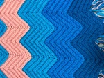 Handmade Chevron Zigzag Design Pink Blue Crocheted Knitted Afghan Throw Blanket. Fixed Price $17.00.