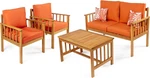 Everly 4-PIECE Acacia Wood Outdoor Patio Set With Cushions & Pillows. Fixed Price $662.99.