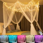 White Bed Canopy With 18 Colors Star Lights For Girls, Corner Queen. Fixed Price $59.75.