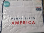 Perry Ellis, New White Poly Queen Size Sheet Set W/four Pillow Cases. Fixed Price $39.99.