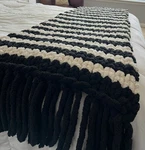 Handmade Chunky Queen Bed Runner Wrap Blanket Fringed Black Ivory Boho. Fixed Price $69.88.