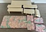 1992 Mattel Barbie Fold'n Fun House Accessories Table Bench Bedding Guc. Fixed Price $36.59.