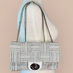 Alma Tonutti Italy Leather Fabric Purse Bag Silver Chain Strap Woven White Tan. Fixed Price $35.00.