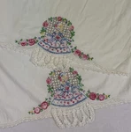 Vintage Hand Embroidered Crochet Pillowcase Set Of 2 Southern Belle Standard Siz. Fixed Price $34.74.