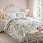 Laura Ashley Toile Delight Green / White King Comforter Set Shabby Chic. Fixed Price $99.95.