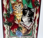 Vtg Joan Baker Christmas Kittens Tiffany Style Stained Glass Panel 16.5X10.5. Fixed Price $99.00.