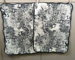 2 Toile Pillow Shams Black Ivory Cottage French Country Quilted Soft Tie Closed. Fixed Price $22.95.