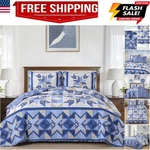 Patchwork Quilts King Size Reversible Blue Floral Bedding Set,vintage F.... Fixed Price $72.19.