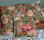Set Of Custom High End Orange Green Floral Chintz Euro Shams & Throw Pillow. Fixed Price $62.99.