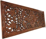 Floral Carved Wood Wall Panel. Teak Decor Hanging. Brown-red Mahogany. Fixed Price $139.99.