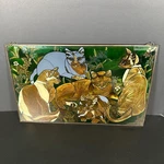 Vtg Joan Baker Designs Tiffany Style Cats Stained Glass Panel Painted Art. Fixed Price $99.99.