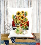 Summer Sunflower Filled Red Truck Fabric Pillow #1114. Fixed Price $24.95.