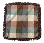 Custom Plaid Silk Euro Pillow Sham 25X25 Fringe. Lined. Teal, Brown, Tan.. Fixed Price $25.00.