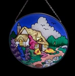 Joan Baker Stained Glass Suncatcher Art Panel Handpainted Country English House. Fixed Price $6.49.
