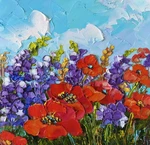 Original Oil Painting Red Poppy Flower Impasto On Panel 8X8IN Signed Artwork. Fixed Price $75.00.