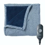 Sunbeam Microplush Electric Heated Throw Blanket Navy Blue Herringbone. Fixed Price $42.95.