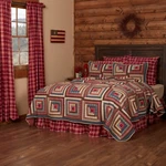 Braxton King Hand Quilted Log Cabin Patchwork 110X97 Apple Red Navy Vhc. Fixed Price $233.95.