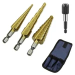 Titanium Step Drill Bit Set + Quick Change Locking Holder Attachment!. Fixed Price $13.89.