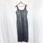 Vtg 90S Metallic Silver Formal Dress Scoop Neck Column 10 Gown Minimalist. Fixed Price $40.49.