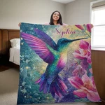 Custom Hummingbird Floral Blanket Colorful Throw Quilt Botanical Gift Decor. Fixed Price $32.13.