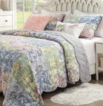 Emma Floral 2PC Twin Quilt Set : Country Cottage Pink Blue Green Grey Reversible. Fixed Price $69.45.