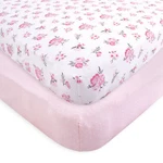 Hudson Baby Infant Girl Cotton Fitted Crib Sheet, Pink Floral, One Size. Fixed Price $22.99.