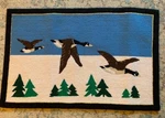 Antique Grenfell Rug 3 Canada Geese In Flight Large 28" Hand Made Newfoundland. Fixed Price $395.00.