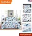 Coastal Quilt Set Full Size, Blue Ocean Beach Themed Bedding Coral Seashell. Fixed Price $61.29.