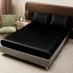 3PC Satin Luxury Solid Color Bed Fitted Sheet And Pillowcase Upscale Adjustable. Fixed Price $15.99.