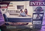 Intex Dura Beam Deluxe Airbed 18" W Built Pump & Ultra Plush Headboard Queen. Fixed Price $60.00.