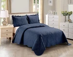 Elegant Vintage Floral Quilted Bedspread Set, Navy Blue, King/cal. Fixed Price $52.27.